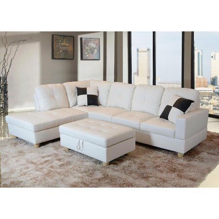 Golden Coast Furniture Beverly Fine Furniture Left Facing Russes Sectional Sofa Set with Ottoman, White F092A